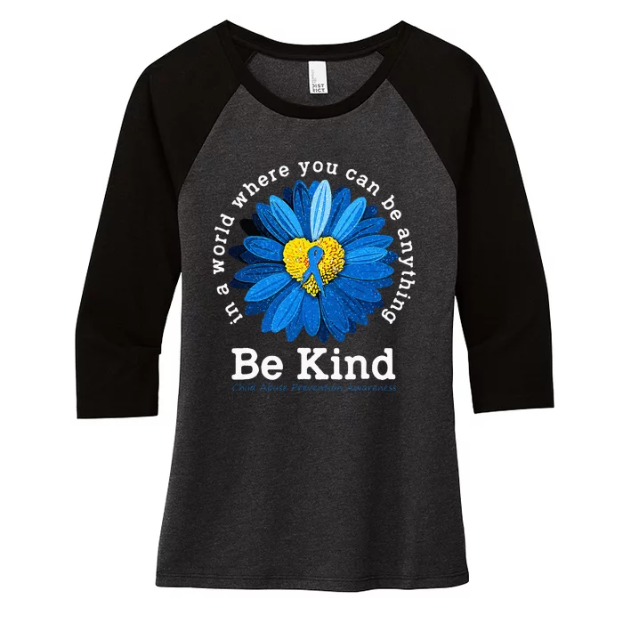 Be Kind Blue Sunflower Child Abuse Prevention Awareness Women's Tri-Blend 3/4-Sleeve Raglan Shirt