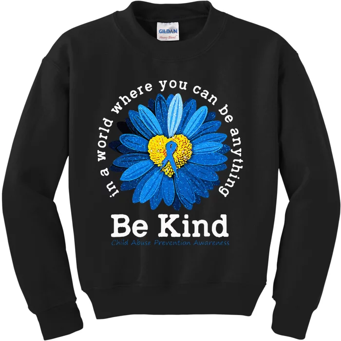 Be Kind Blue Sunflower Child Abuse Prevention Awareness Kids Sweatshirt