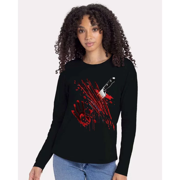 Bloody Knife Blood Stained Blood Splatter Funny Womens Cotton Relaxed Long Sleeve T-Shirt