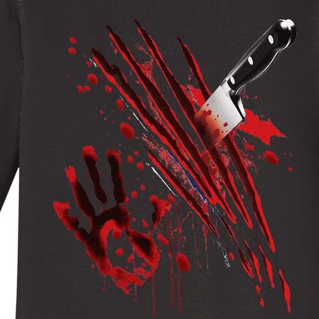 Bloody Knife Blood Stained Blood Splatter Funny Baby Long Sleeve Bodysuit