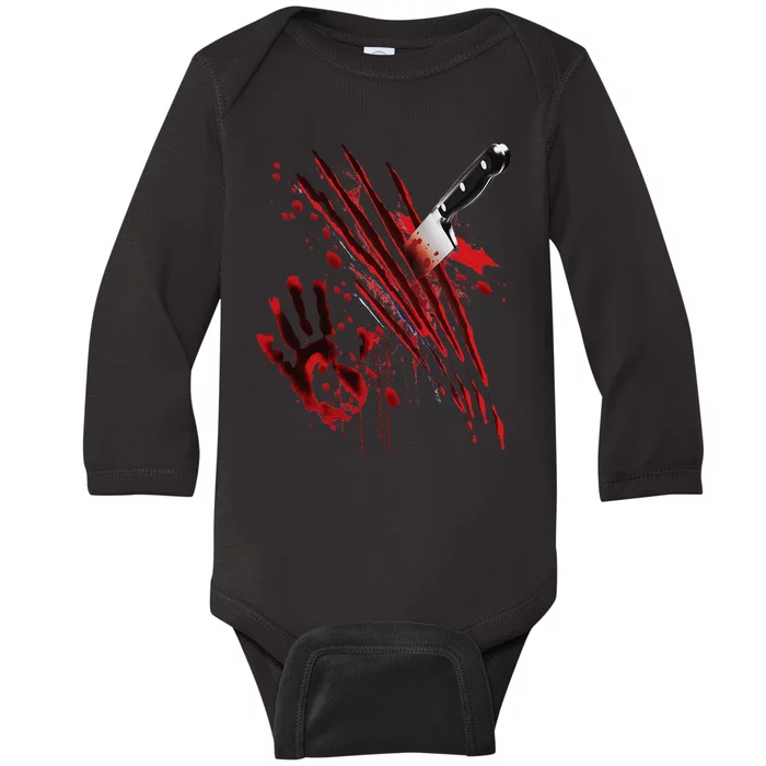 Bloody Knife Blood Stained Blood Splatter Funny Baby Long Sleeve Bodysuit