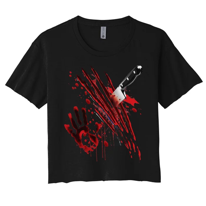 Bloody Knife Blood Stained Blood Splatter Funny Women's Crop Top Tee