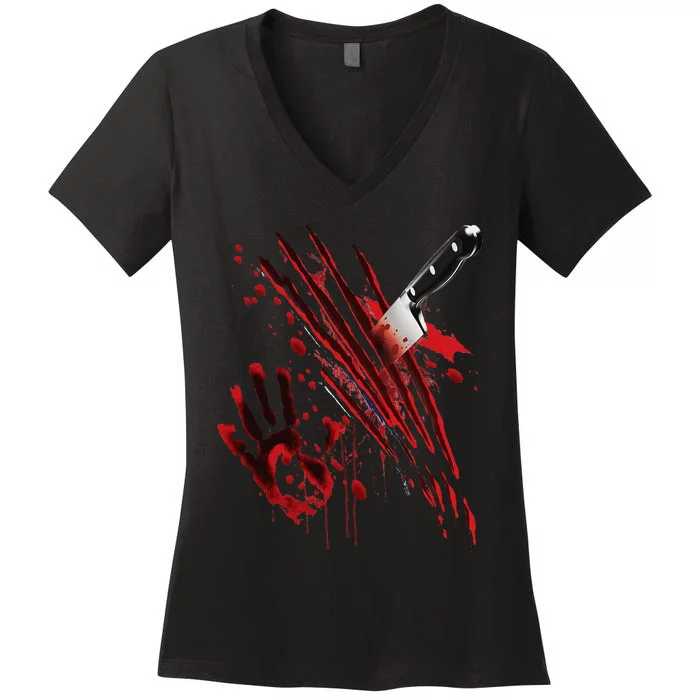 Bloody Knife Blood Stained Blood Splatter Funny Women's V-Neck T-Shirt