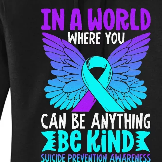 Be Kind Butterfly Teal Purple Ribbon Suicide Prevention Women's Pullover Hoodie