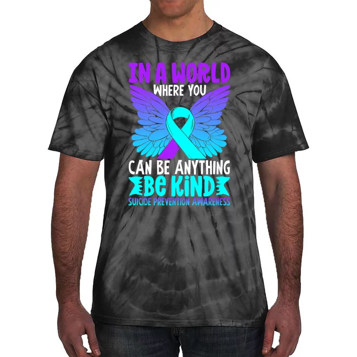 Be Kind Butterfly Teal Purple Ribbon Suicide Prevention Tie-Dye T-Shirt