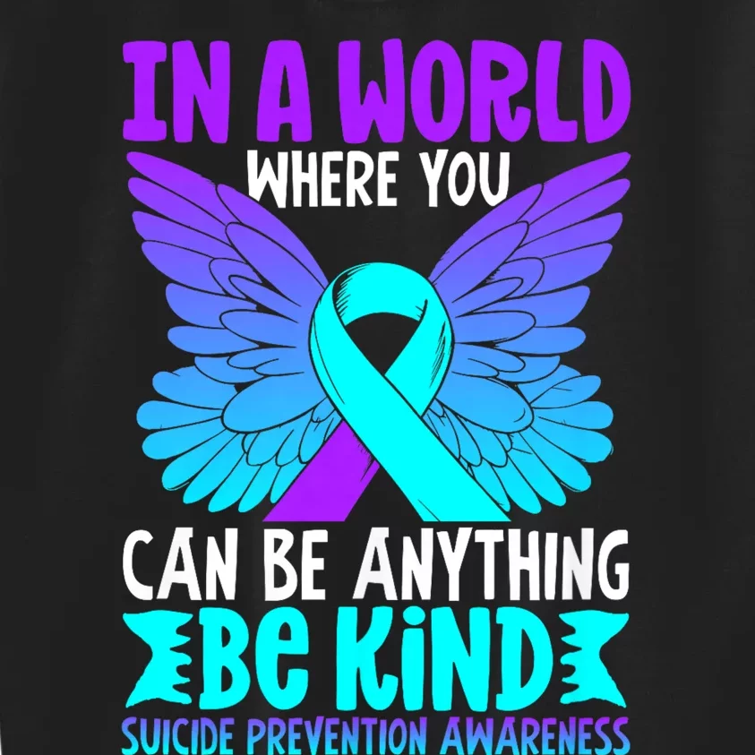 Be Kind Butterfly Teal Purple Ribbon Suicide Prevention Kids Sweatshirt