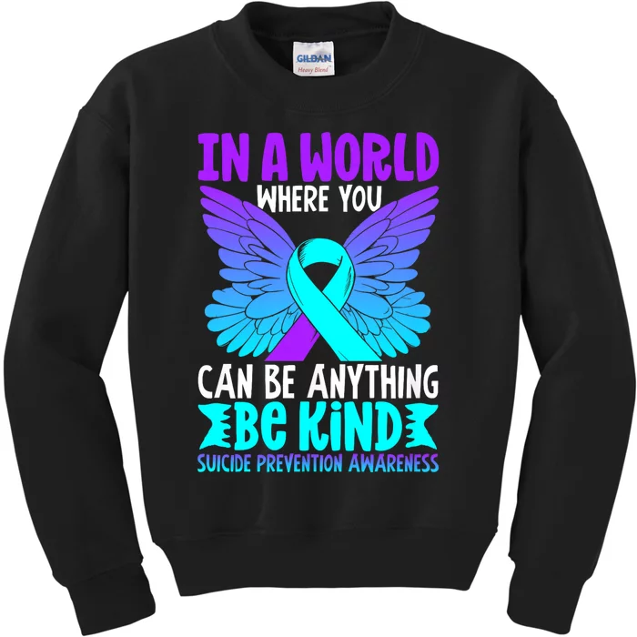 Be Kind Butterfly Teal Purple Ribbon Suicide Prevention Kids Sweatshirt