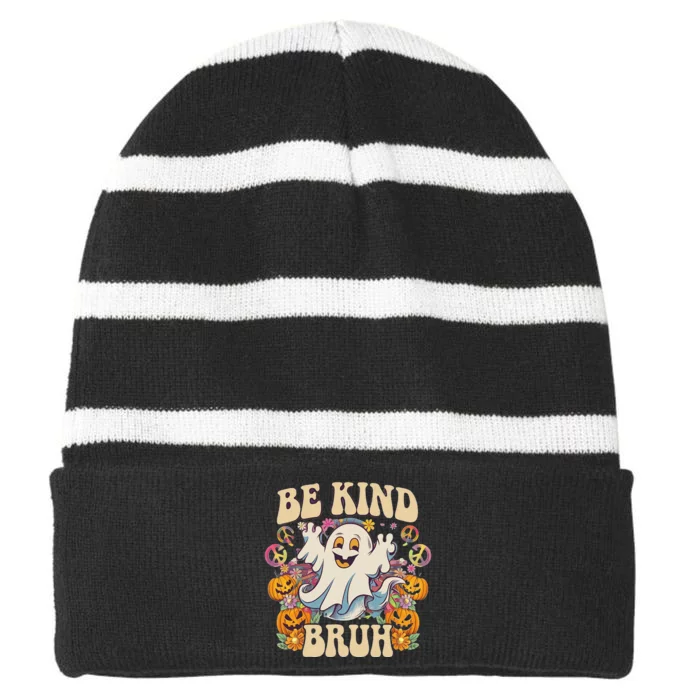 Be Kind Bruh Groovy Ghoul Unity Day Orange Women Halloween Striped Beanie with Solid Band