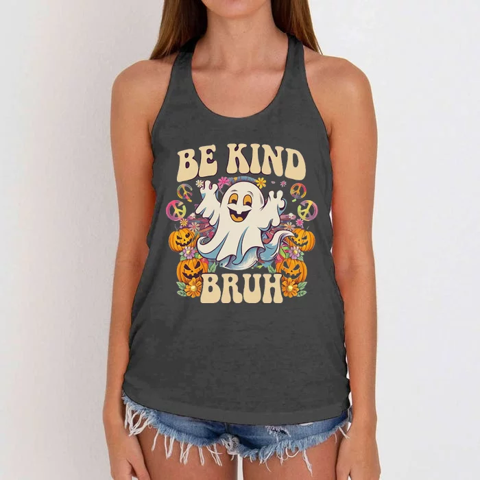 Be Kind Bruh Groovy Ghoul Unity Day Orange Women Halloween Women's Knotted Racerback Tank