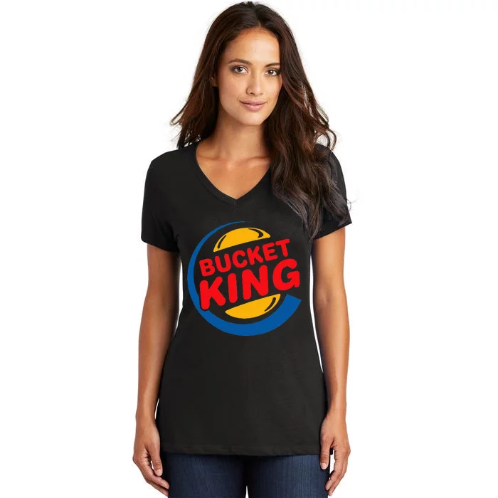 Bucket King Basketball Player Hoops Culture Funny Women's V-Neck T-Shirt