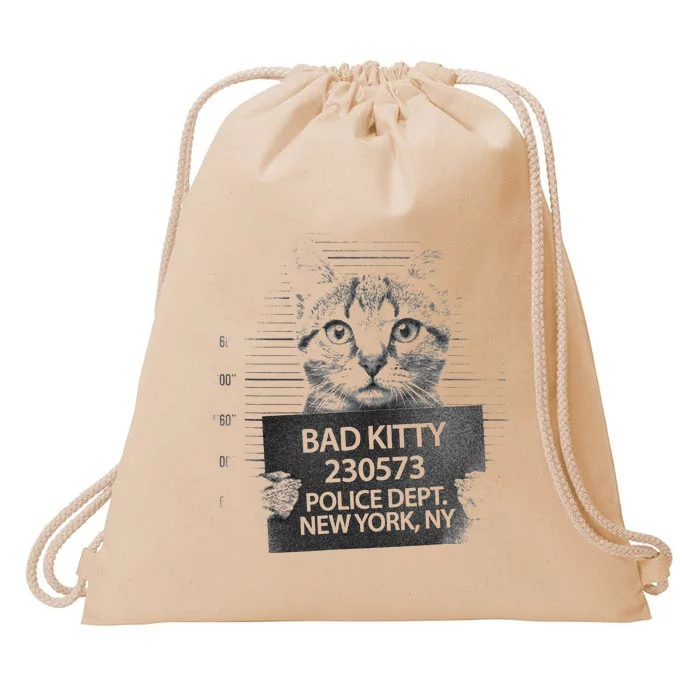 Bad Kitty Cat Police Line Up Funny Cats Drawstring Bag