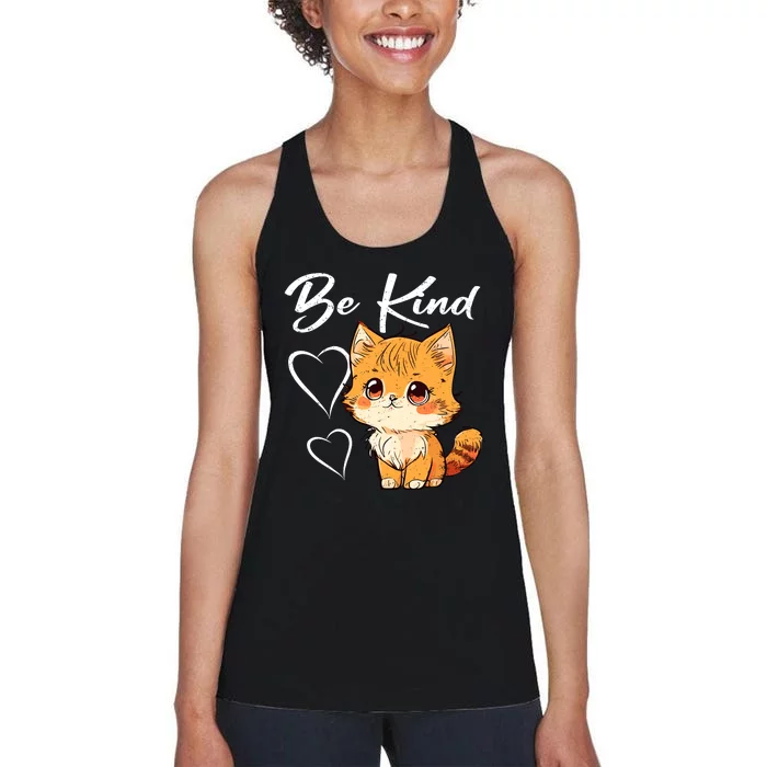 Be Kind Cat Kids Boy Girl Unity Day Orange Anti Bullying Women's Racerback Tank