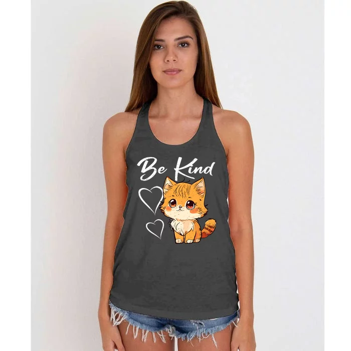 Be Kind Cat Kids Boy Girl Unity Day Orange Anti Bullying Women's Knotted Racerback Tank