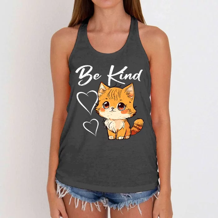 Be Kind Cat Kids Boy Girl Unity Day Orange Anti Bullying Women's Knotted Racerback Tank