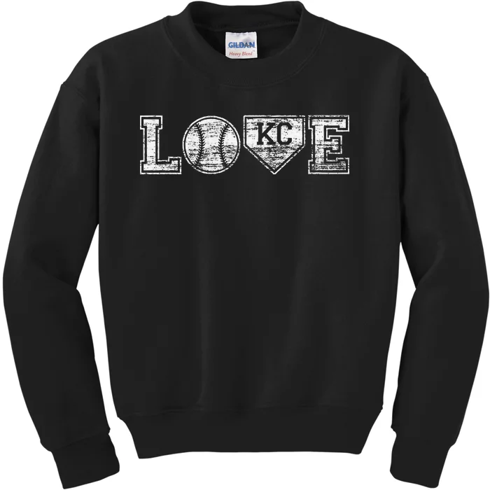 Baseball Kansas City Love Blue Color Royal National Pastime Kids Sweatshirt