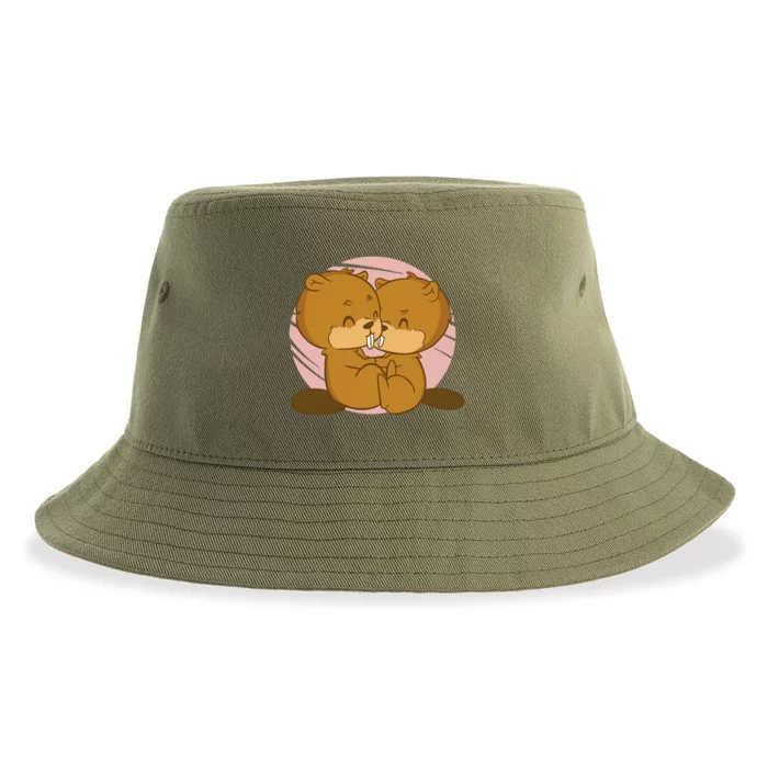 Beavers Kissing Cute Gift Sustainable Bucket Hat