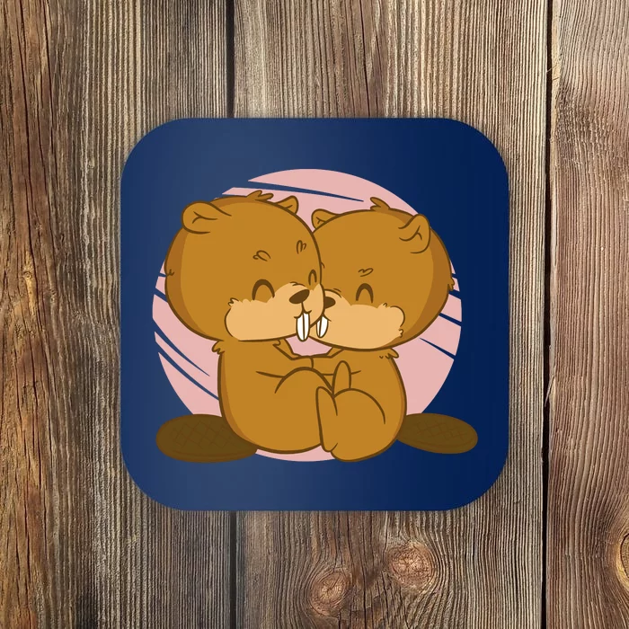 Beavers Kissing Cute Gift Coaster