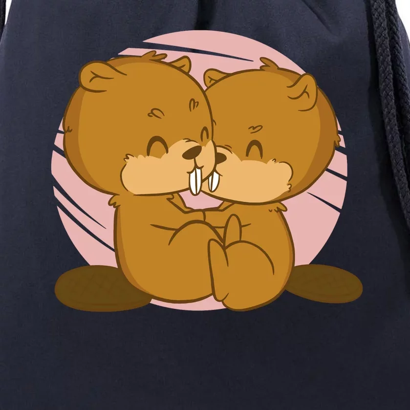 Beavers Kissing Cute Gift Drawstring Bag