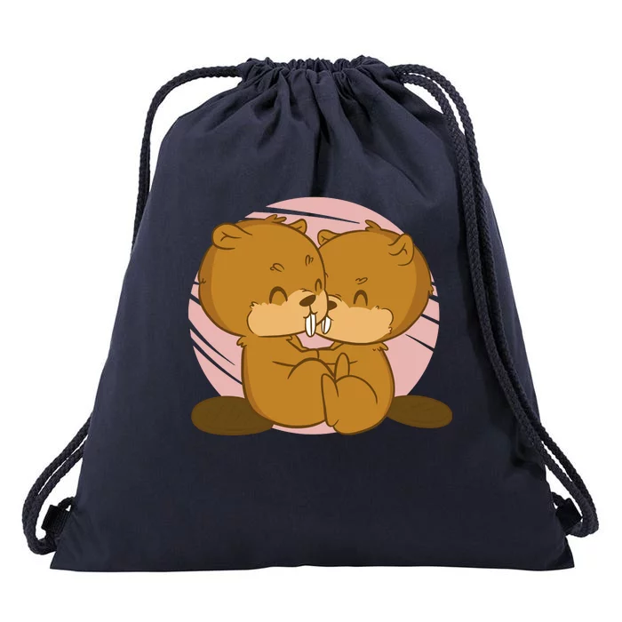 Beavers Kissing Cute Gift Drawstring Bag