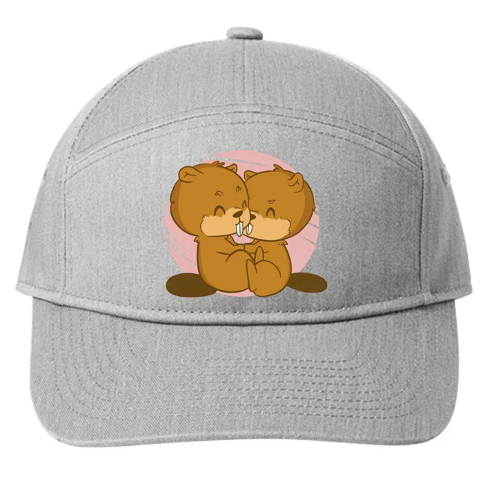 Beavers Kissing Cute Gift 7-Panel Snapback Hat