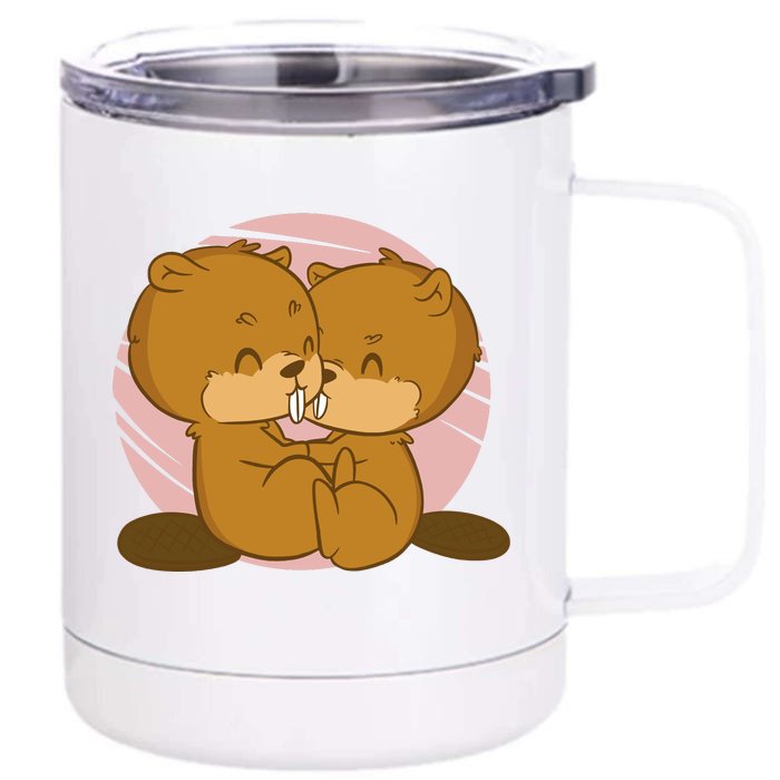 Beavers Kissing Cute Gift Front & Back 12oz Stainless Steel Tumbler Cup