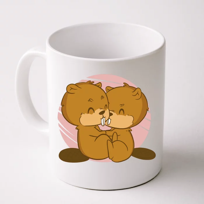 Beavers Kissing Cute Gift Front & Back Coffee Mug