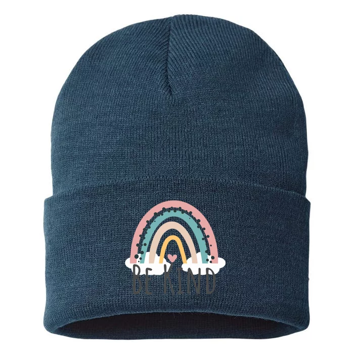 Be Kind Cute Rainbow Positive Quotes Inspirational Sustainable Knit Beanie