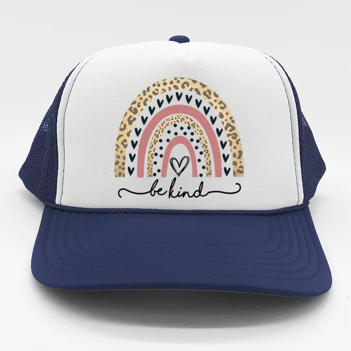 Be Kind Cute Leopard Rainbow Trucker Hat