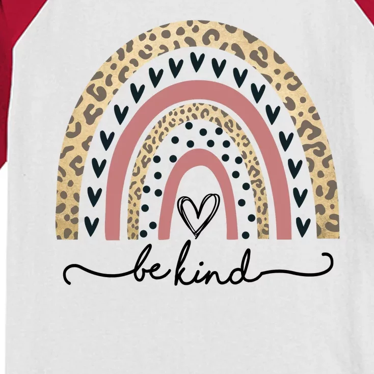 Be Kind Cute Leopard Rainbow Kids Colorblock Raglan Jersey