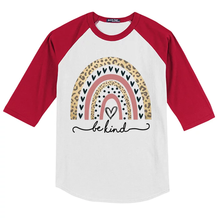 Be Kind Cute Leopard Rainbow Kids Colorblock Raglan Jersey