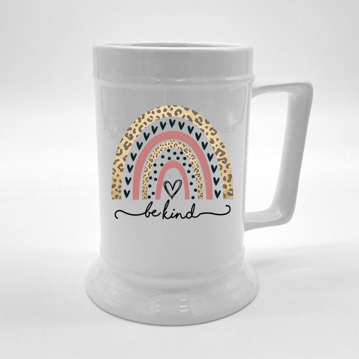 Be Kind Cute Leopard Rainbow Front & Back Beer Stein