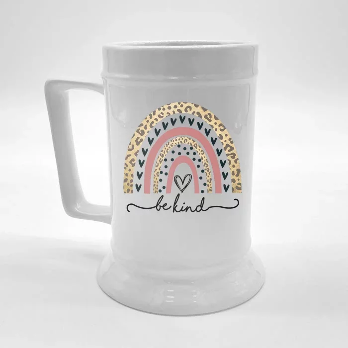 Be Kind Cute Leopard Rainbow Front & Back Beer Stein