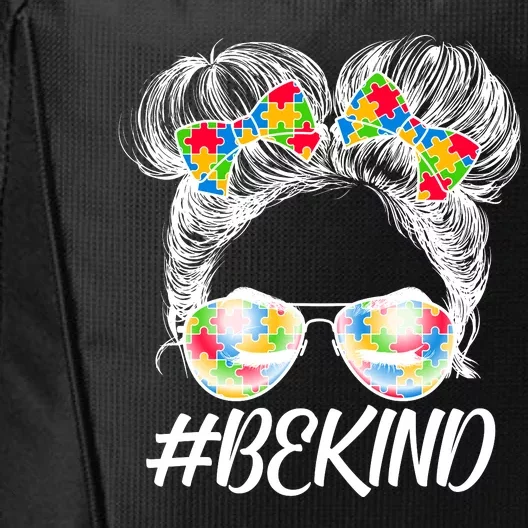 #Be Kind Cute Messy Bun Hair Autism Awareness City Backpack