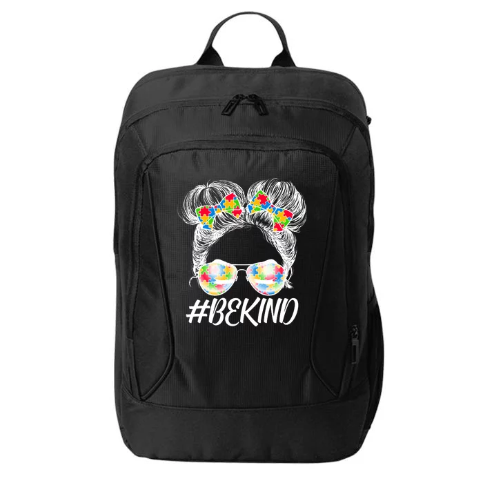 #Be Kind Cute Messy Bun Hair Autism Awareness City Backpack