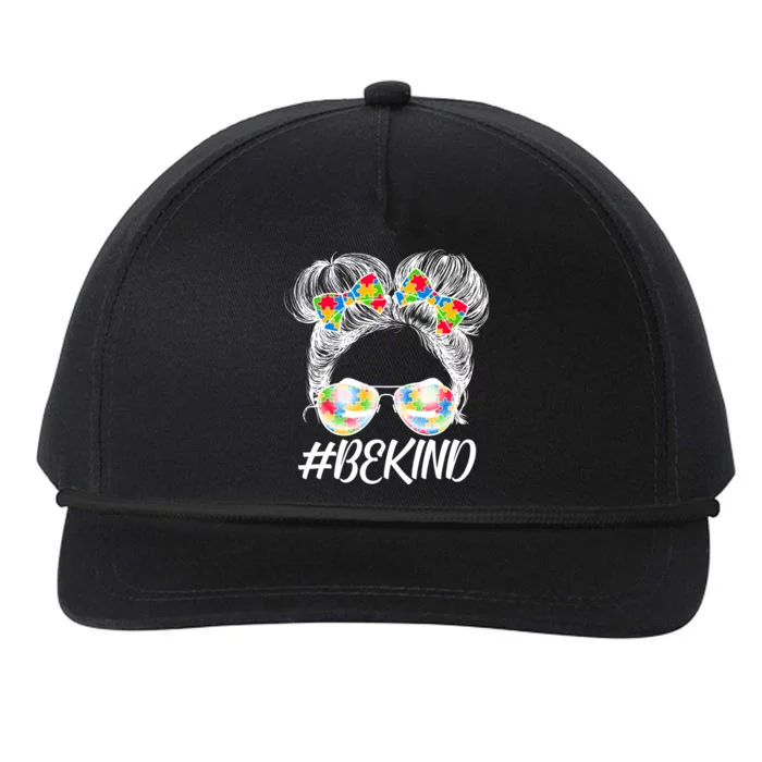 #Be Kind Cute Messy Bun Hair Autism Awareness Snapback Five-Panel Rope Hat