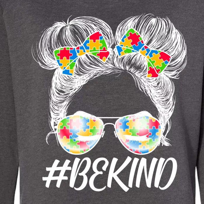 #Be Kind Cute Messy Bun Hair Autism Awareness Womens California Wash Sweatshirt