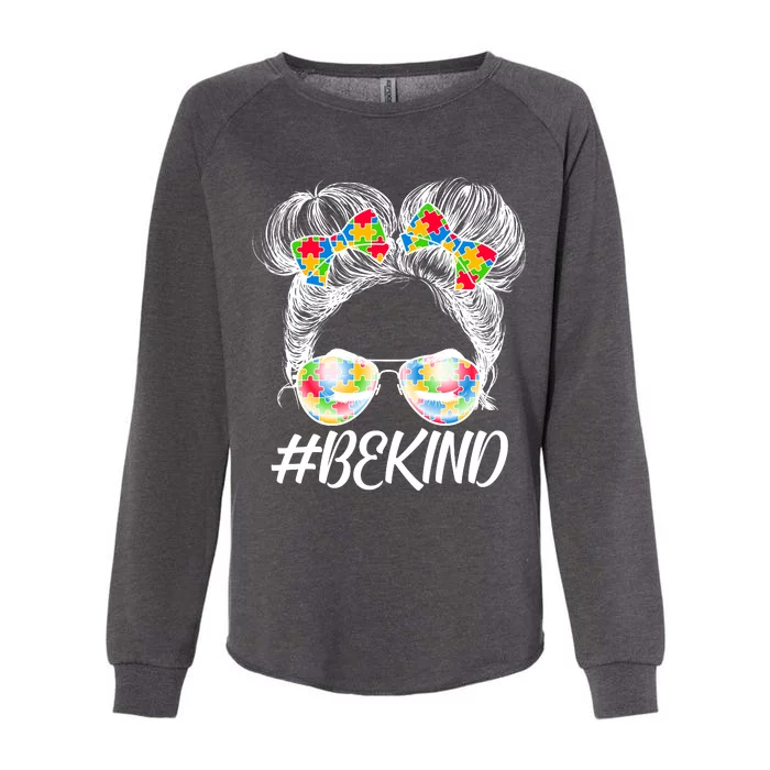 #Be Kind Cute Messy Bun Hair Autism Awareness Womens California Wash Sweatshirt