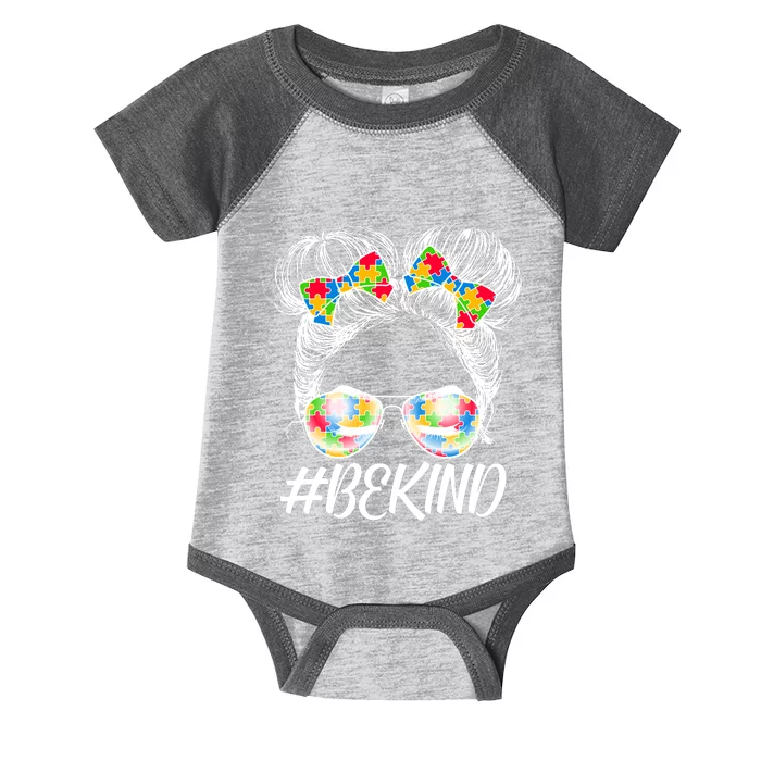 #Be Kind Cute Messy Bun Hair Autism Awareness Infant Baby Jersey Bodysuit