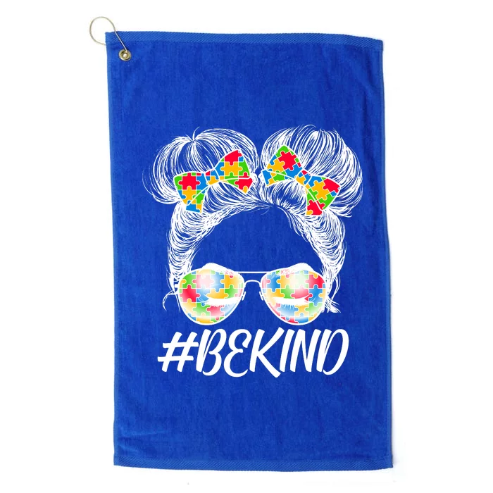 #Be Kind Cute Messy Bun Hair Autism Awareness Platinum Collection Golf Towel