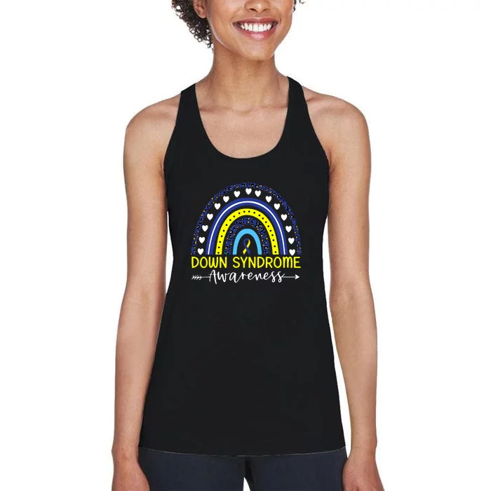 Be Kind Down Syndrome Awareness Ribbon Rainbow Kindness Gift Women's Racerback Tank