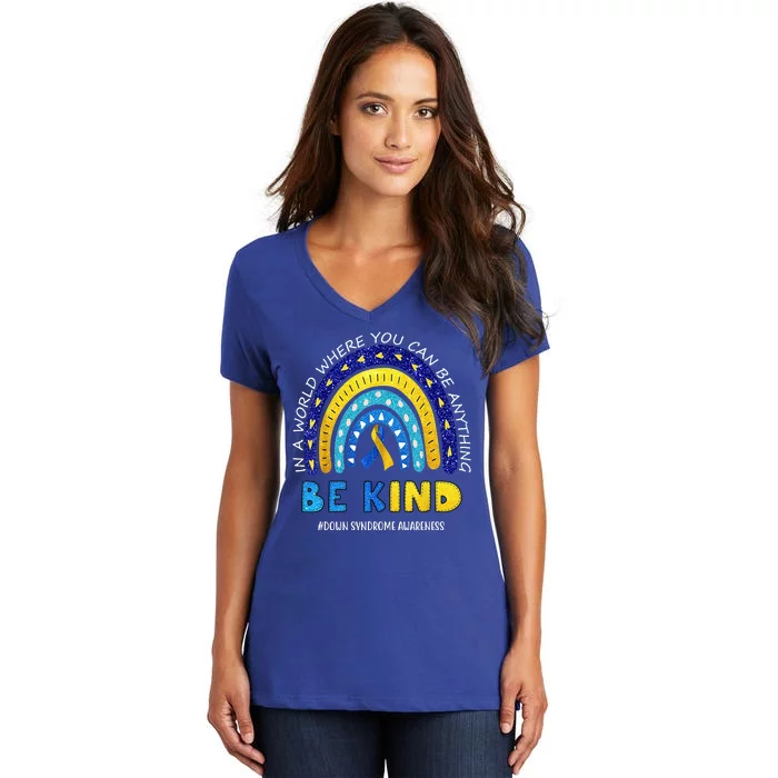 Be Kind Down Syndrome Awareness Rainbow Women's V-Neck T-Shirt