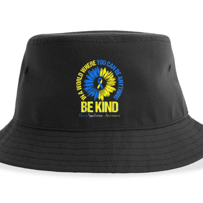 Be Kind Down Syndrome Awareness Blue And Yellow Sustainable Bucket Hat