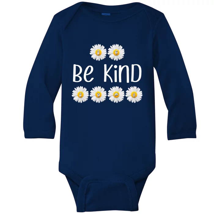 Be Kind Daisy American Hand Sign Language Asl Funny Gift Baby Long Sleeve Bodysuit