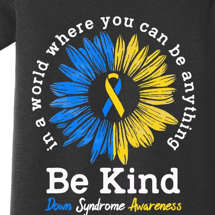 Be Kind Down Syndrome Awareness Ribbon Sunflower Kindness Baby Bodysuit