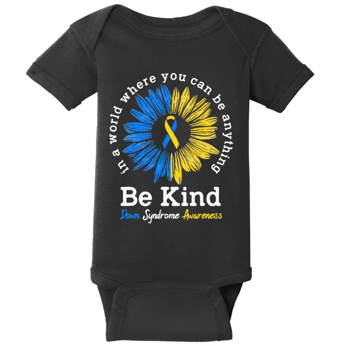 Be Kind Down Syndrome Awareness Ribbon Sunflower Kindness Baby Bodysuit