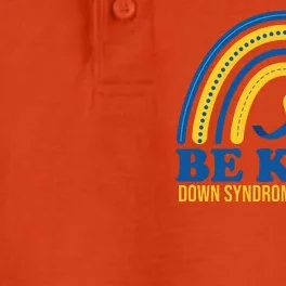 Be Kind Down Syndrome Awareness Rainbow Ribbon Dry Zone Grid Performance Polo