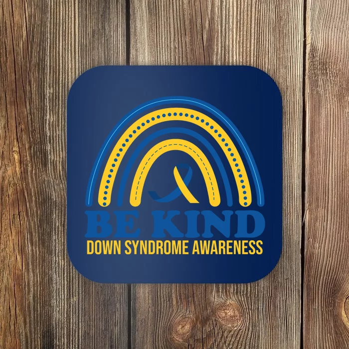 Be Kind Down Syndrome Awareness Rainbow Ribbon Coaster