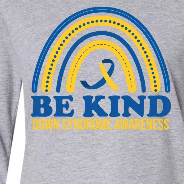 Be Kind Down Syndrome Awareness Rainbow Ribbon Womens Cotton Relaxed Long Sleeve T-Shirt