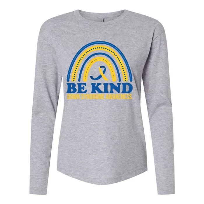 Be Kind Down Syndrome Awareness Rainbow Ribbon Womens Cotton Relaxed Long Sleeve T-Shirt