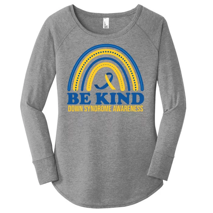 Be Kind Down Syndrome Awareness Rainbow Ribbon Women's Perfect Tri Tunic Long Sleeve Shirt